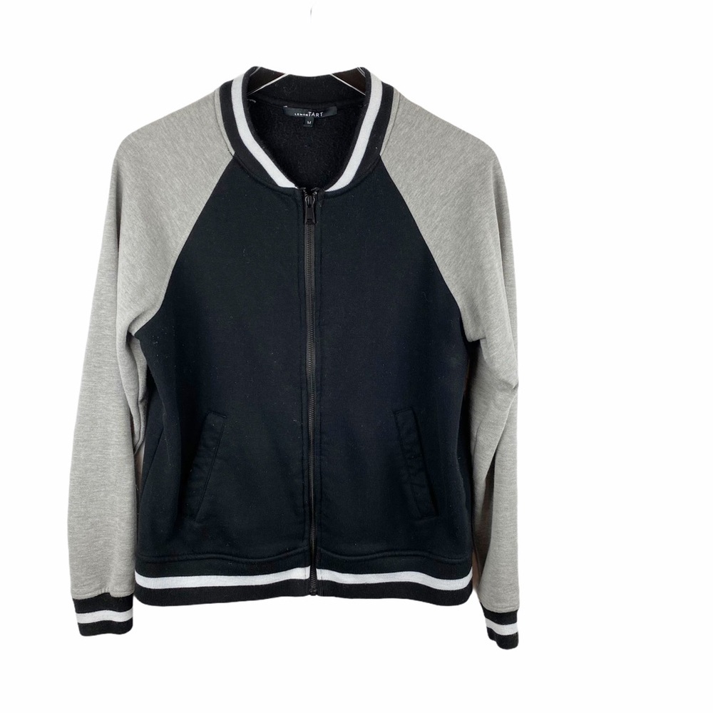Lemon Tart Grey Black Varsity Fleece Academia Preppy Collegiate Jacket Medium